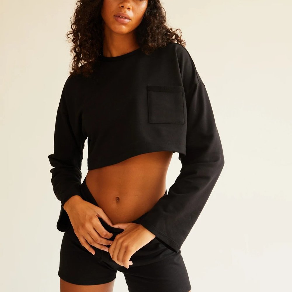 Free People Black Cropped Top and Shorts Set